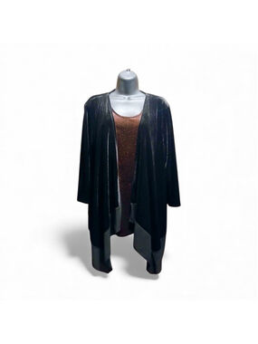NOTATIONS Black Velvet Open-Front Cardigan Duster Jacket - Size L - JC356